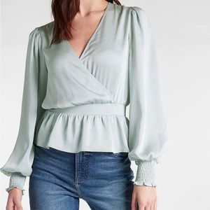 NWT Express Peplum Top Blouse Puritan Grey